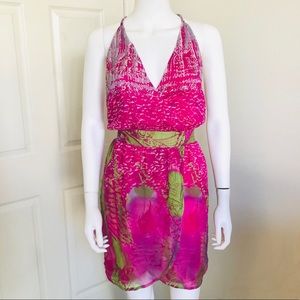 CHARLIE JADE hot pink silk spaghetti strap dress S